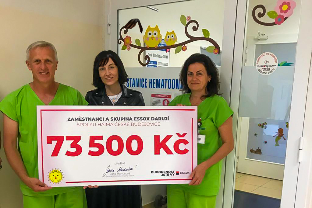 Zaměstnanci ESSOX uspořádali sbírku pro onkologicky nemocné děti, společnost pak výtěžek sbírky zdvojnásobila na 73 500 Kč